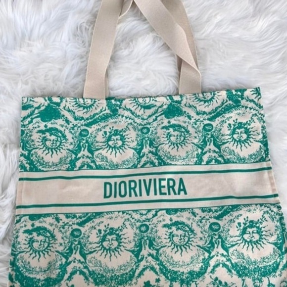 DIORIVIERA Teal and Cream Canvas Tote Bag. NWT - Picture 2 of 10